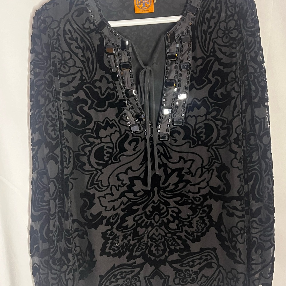 Tory Burch Black Velvet Burnout Tunic - Picture 2 of 11